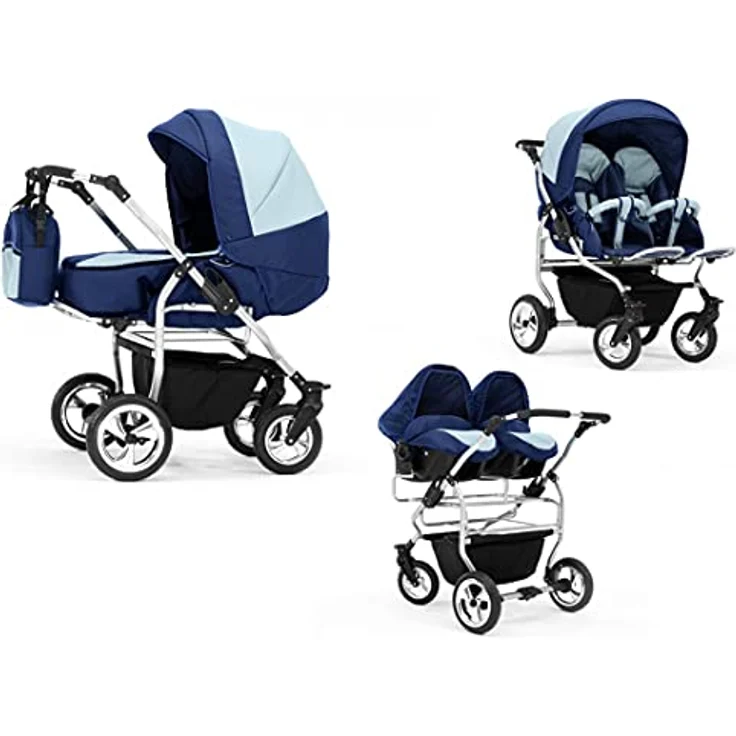 Elcar Zwillingskinderwagen 4 in 1 Duo inkl. Autositze - 13 Teile - in 20 Farben, variable Montagemöglichkeiten, hoher Komfort und Federung – Bild 1