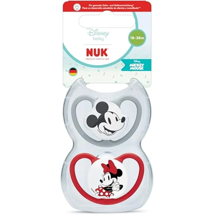 NUK Perfect Match Air Baby Schnuller, orthodontisch, 95% Akzeptanz, Luftzirkulation fördernd, mit Disney Minni Maus-Design, 2 Stück für 18-36 Monate – Bild 1