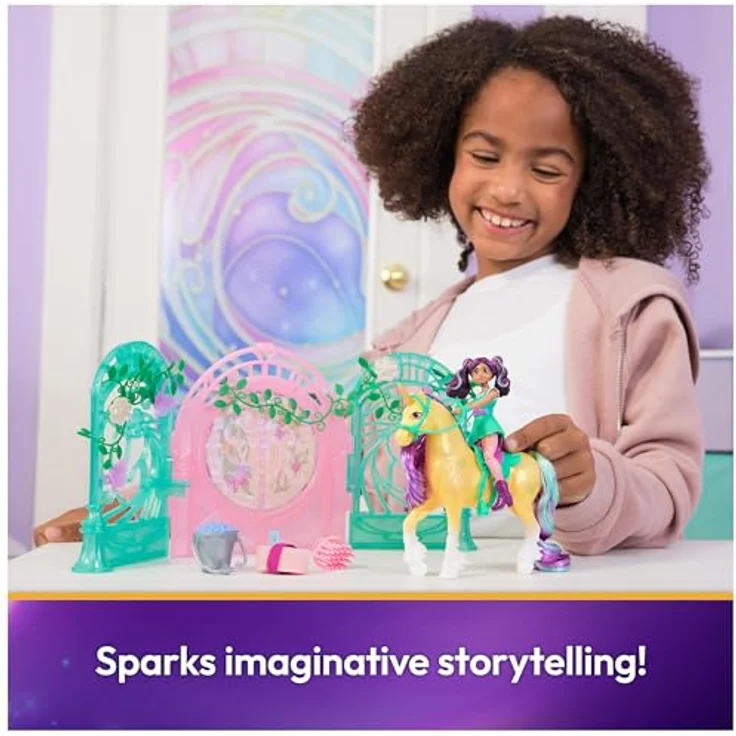 Spin Master Anziehpuppe Unicorn Academy - Stall Spielset, Ava & Leaf mit Farbwechseleffekt und 15 Zubehörteilen – Bild 5