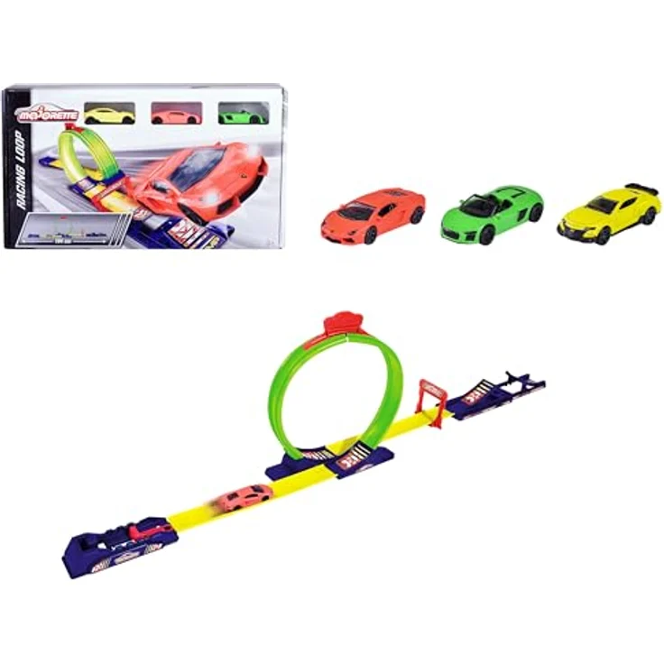 Majorette Racing Loop, Startbahn mit Autostarter, Looping und Sprung, 3 Fahrzeuge im Maßstab 1:64, ab 3 Jahren, 212051027 – Bild 1