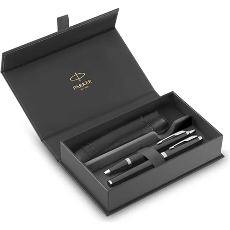Parker Pen IM Duo Pen Gift Set, Füllfederhalter und Kugelschreiber mit schwarzer Lackoberfläche und Chromakzenten, präsentiert in eleganter Geschenkbox – Bild 1