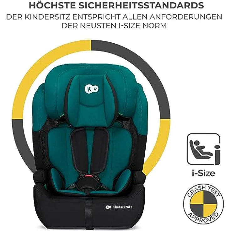 KinderKraft Comfort UP i-Size, Kindersitz für Kinder von 76 bis 150 cm, mit 11-fach verstellbarer Kopfstütze und Sicherheitsgurten, universal einbaubar, grau – Bild 3