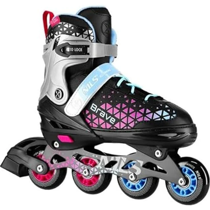 NILS Brave 4-in-1 Inline Skates, Verstellbare Schlittschuhe für Erwachsene und Teenager, Schwarz-Pink-Blau – Bild 2
