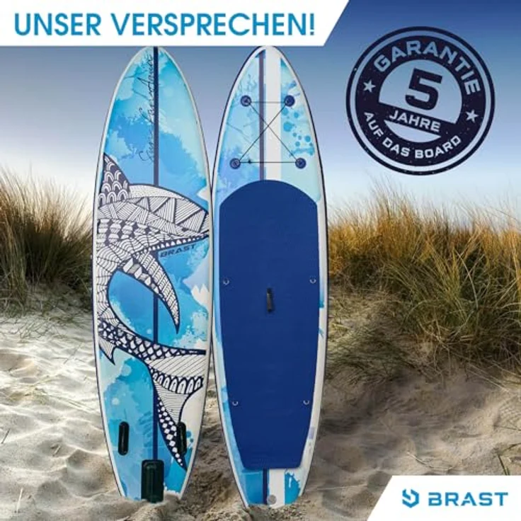 BRAST® SUP Board Shark, Aufblasbares Stand Up Paddle Set, 320x81x15cm, bis 140kg tragbar, inkl. Kajaksitz und Zubehör, 8 Designs, 5 Jahre Garantie – Bild 2