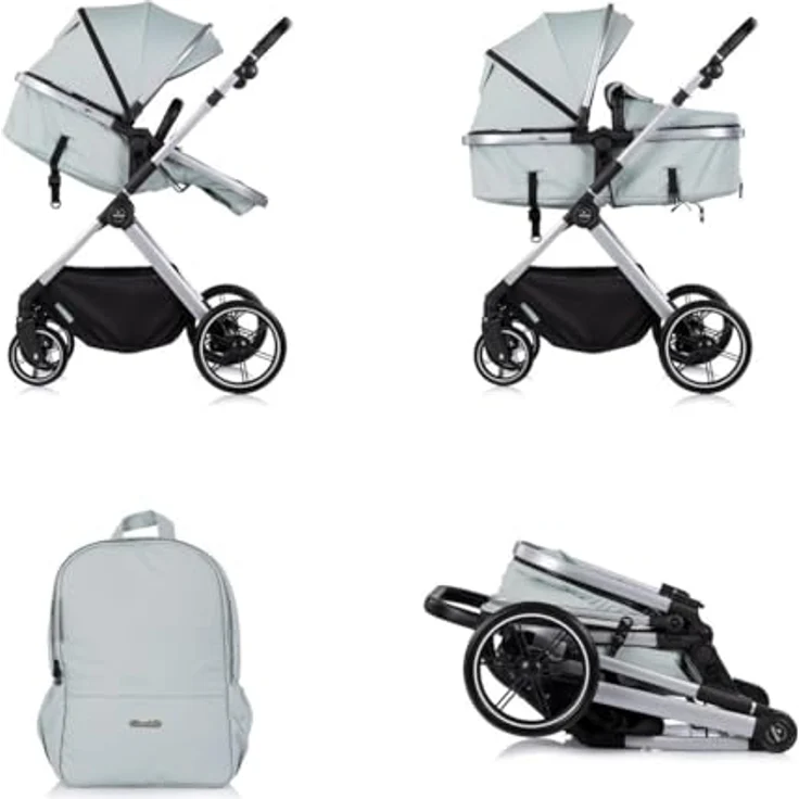 Chipolino Kombikinderwagen Pearl 2 in 1, umbaubar mit Rucksack und Fußsack, leichte Federung, grün – Bild 4