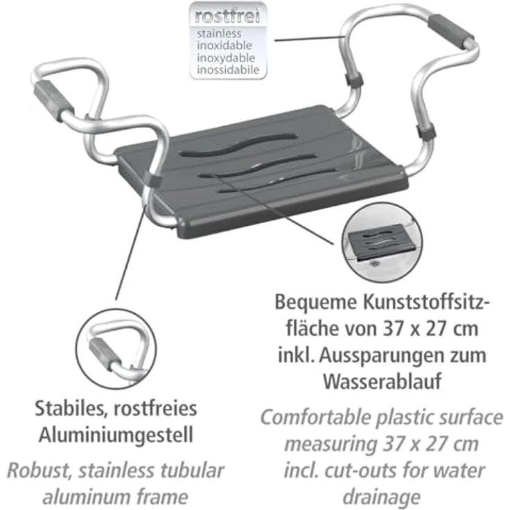 WENKO Badewannensitz Secura, belastbar bis 120 kg, silberfarben, verstellbare Breite – Bild 3