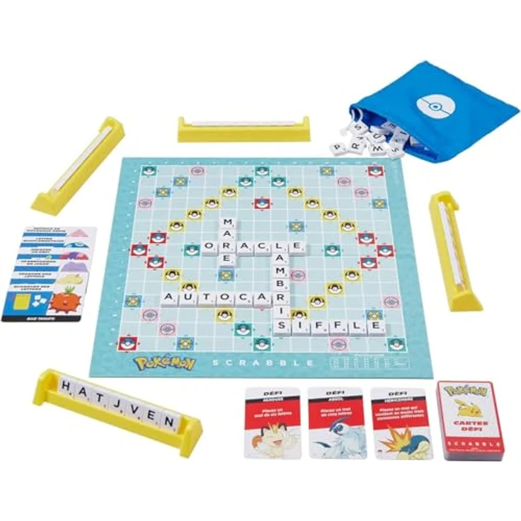 Mattel Games Scrabble Pokémon, Brettspiel mit 2 Spielmöglichkeiten, 50 Herausforderungskarten, für 2-4 Spieler, HXT27 – Bild 3