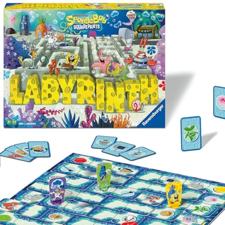 Ravensburger Spongebob Schwammkopf Labyrinth, Brettspiel für 2-4 Spieler ab 7 Jahren, fördert logisches Denken mit Illustrationen aus der Serie – Bild 1