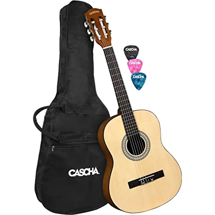 Cascha Student Series Konzertgitarre 3/4 aus Edelholz Kombination - Gitarre Kinder & Erwachsene mit Nylon Saiten - Perfekt für Einsteiger geeignet - inkl. 3 Plektren & gepolsteter Tasche