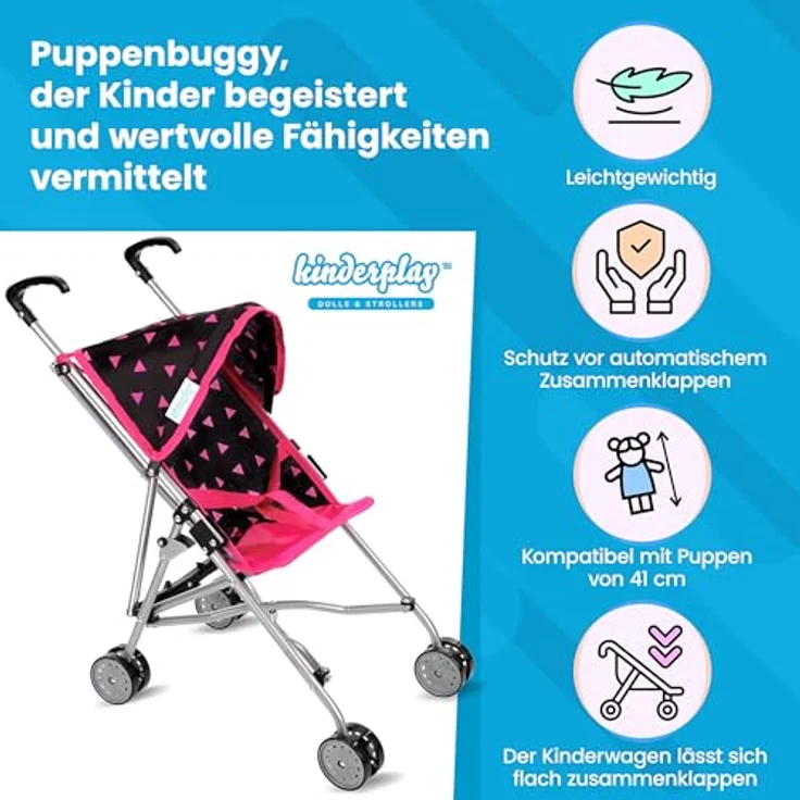 Kinderplay Puppenbuggy, Puppenwagen, Puppen Buggy - Leichte Stabile Konstruktion, Griffhöhe 54 cm, Modell KP0290 (KP0290R) – Bild 2