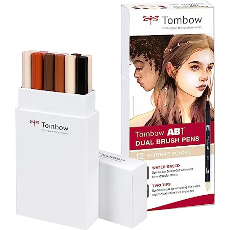 Tombow ABT Dual Brush Pen, Portrait Colors, Stift mit zwei Spitzen, wasservermalbar, ABT-12P-4, 12er Set – Bild 1