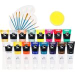 CREATEST Acrylfarben-Set 16 Farben à 75ml, inkl. Pinsel & Mischplatte, wasserfest, Künstlerbedarf für Leinwand und Holz
