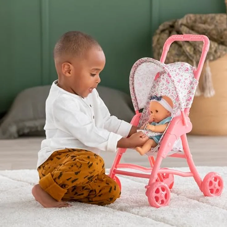 Corolle Puppenbuggy, Puppenwagen im Blumenmuster mit verstellbarem Sonnendach, geeignet für 30 cm Puppen, ab 18 Monaten – Bild 4