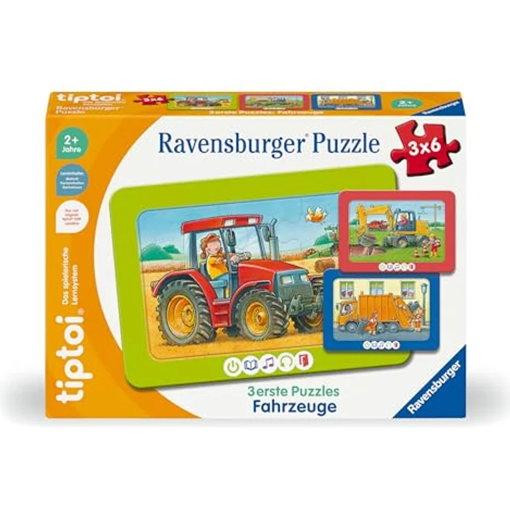 Ravensburger tiptoi Puzzle 00227-3 erste Puzzles: Fahrzeuge, interaktives Rahmenpuzzle für Kinder ab 2 Jahren, 3 Motive, fördert Motorik und Konzentration – Bild 1