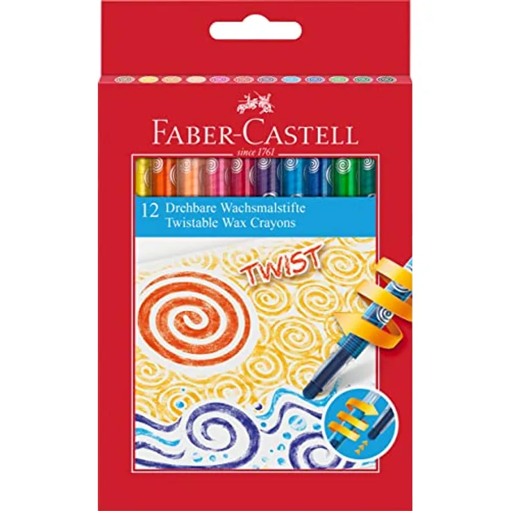 Faber-Castell 120003 - Drehbare Wachsmalkreiden, 12er Kartonetui, Jumbo Twist, glatte und brillante Farben, kein Anspitzen nötig