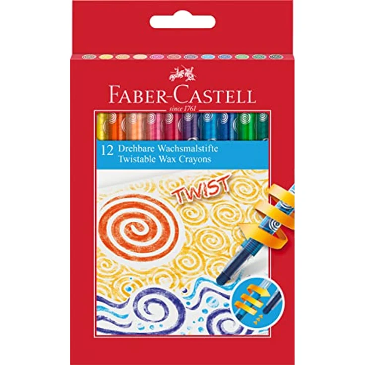 Faber-Castell 120003 - Drehbare Wachsmalkreiden, 12er Kartonetui, Jumbo Twist, glatte und brillante Farben, kein Anspitzen nötig – Bild 1