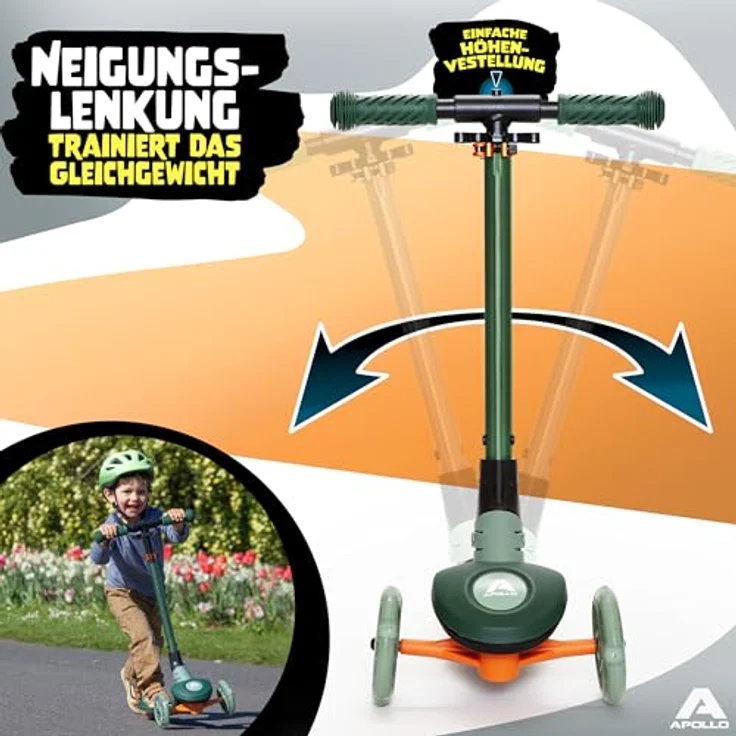 Apollo Whizzie LED Kinderroller, höhenverstellbarer Dreiradscooter für Kinder ab 3 Jahren, stabil und belastbar bis 60 kg – Bild 3