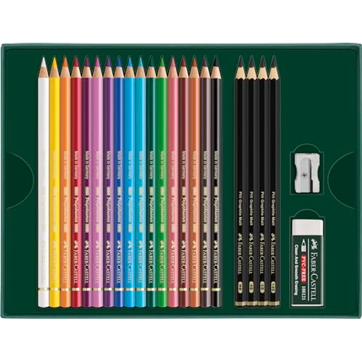 Faber-Castell Polychromos 210052, 17er-Buntstifte-Set mit 3,8-mm-Minen, inkl. 4 Pitt Graphite Matt Bleistifte, Radiergummi und Anspitzer – Bild 2