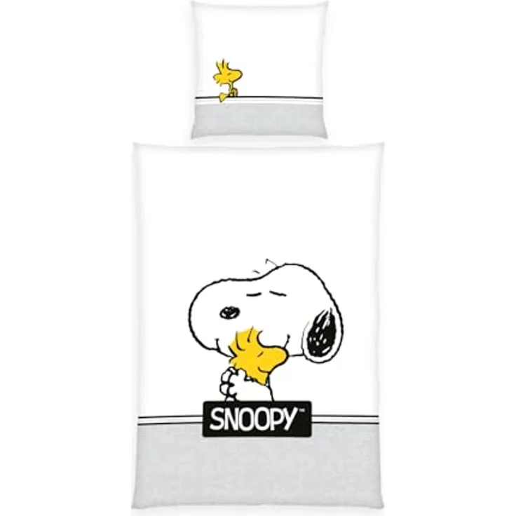 Herding Bettwäsche Peanuts, Snoopy, Kopfkissenbezug 80 x 80 cm mit Wende-Motiv, Bettbezug 135 x 200 cm, Mit Reißverschluss, 100% Baumwolle/Renforcé – Bild 1