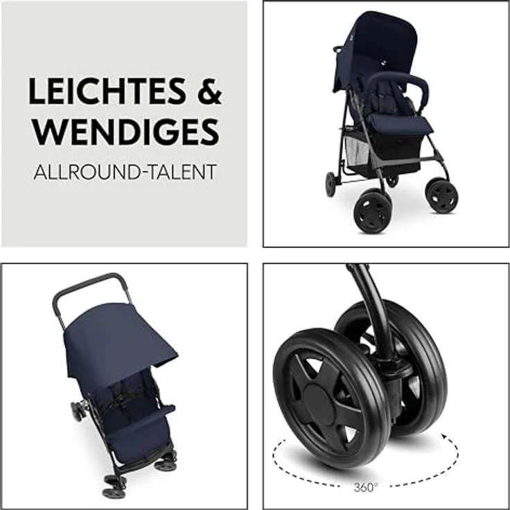 hauck Buggy Sport, Ultra Leicht - nur 5,9 kg, Klein Zusammenklappbar, Reisebuggy mit Liegefunktion, Extra Großer Korb bis 3 kg (Dark Blue) – Bild 4