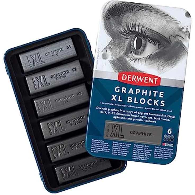 Derwent Graphit XL Blöcke 6 Dosen, 6 Stück, 60 mm, extragroßer Block, wasserlöslich, ideal zum Skizzieren, Zeichnen und ausdrucksstarken Markierungen, professionelle Qualität, 2306195 – Bild 2