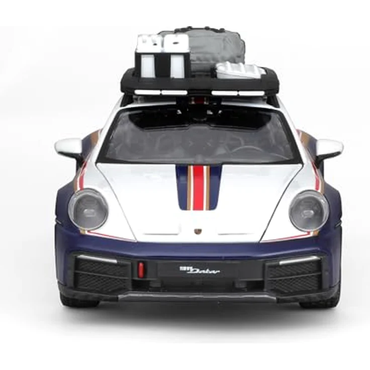 Bburago Porsche 911 Dakar, Modellauto im Maßstab 1:24, weiße und blaue Lackierung, bewegliche Türen, detailgetreues Interieur – Bild 2