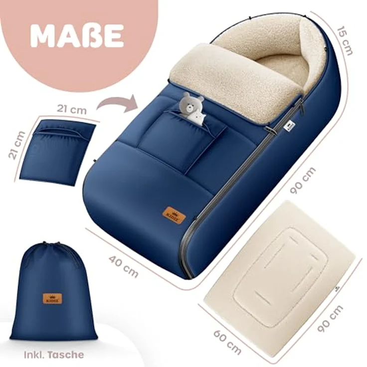 KIDIZ® Babyfußsack Baby Fußsack Winterfußsack Babyschale mit Reißverschluss Kuschelsack Babydecke Kinderwagen waschbar verschließbarer Kopfteil ,Tasche, passend für alle Kinderwagen Blau – Bild 3