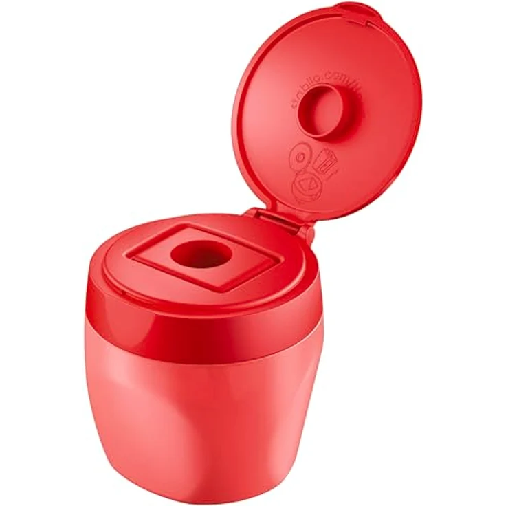 Stabilo Dosenspitzer Woody 3 in 1, kindersicherer Anspitzer mit großem Auffangbehälter, rot – Bild 2