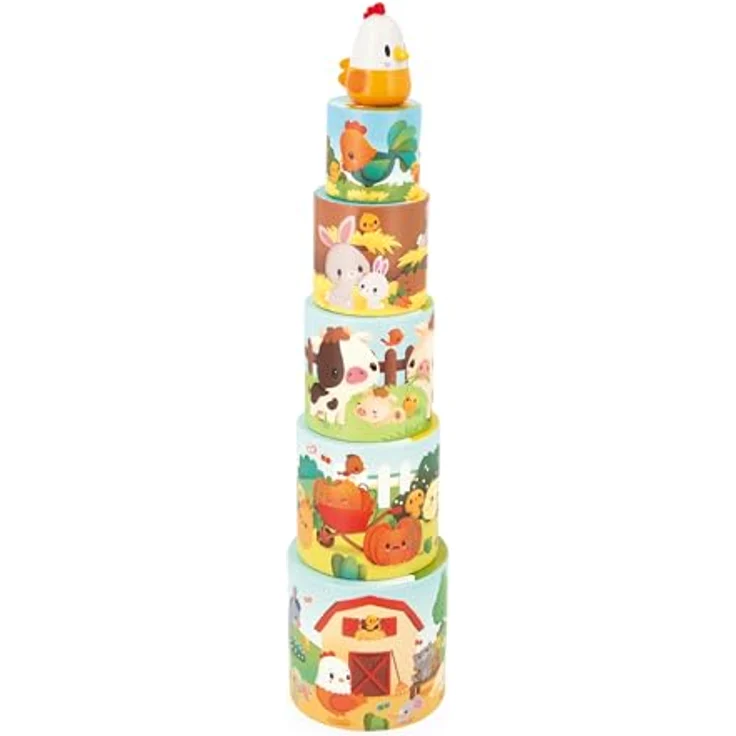 Janod Stapelspielzeug Meine erste Pyramide - Huhn, motorikfördernd, FSC®-zertifiziert, aus Pappe und Holz – Bild 4