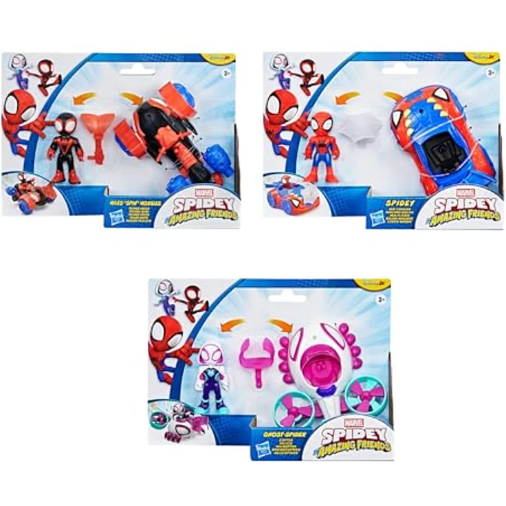 Spidey and his Amazing Friends Marvel Spidey und Seine Super-Freunde Figuren- und Fahrzeugset 3er-Pack, 3 bewegliche Figuren (7,6 cm), 3 Fahrzeuge, 3 Accessoires für Kinder ab 3 Jahren – Bild 2