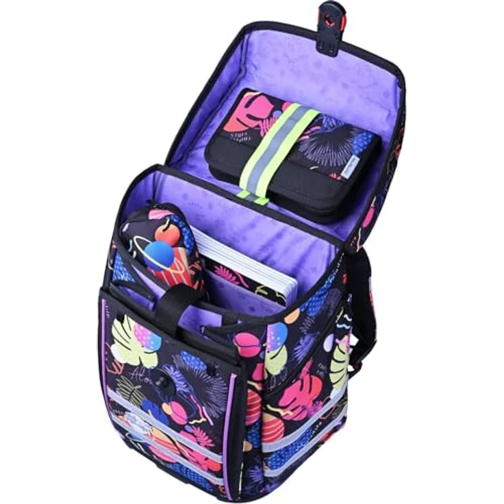 McNeill Schulranzen Perfecto Disney, 8-teiliges Set in bunt mit Stitch Black Design, großes Hauptfach, gepolsterte Träger, robustes Material – Bild 7
