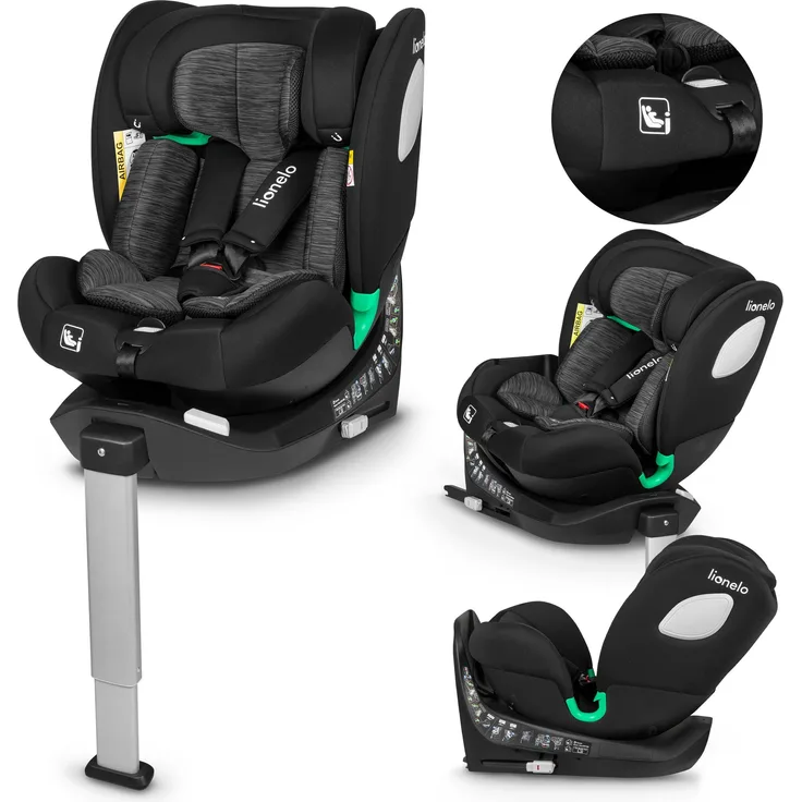 lionelo Autokindersitz BRAAM i-SIZE, 4-in-1-Sitz, ISOFIX + Stabilisierungsfuß, sehr sicher, schwarz