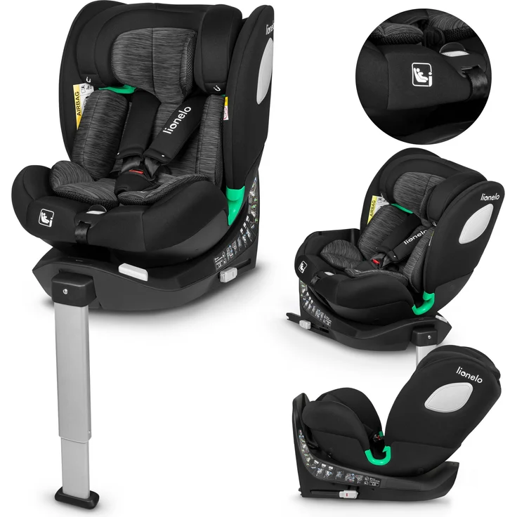 lionelo Autokindersitz BRAAM i-SIZE, 4-in-1-Sitz, ISOFIX + Stabilisierungsfuß, sehr sicher, schwarz – Bild 1