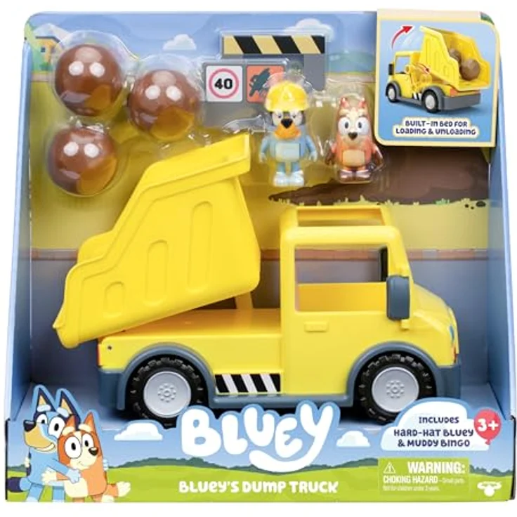 Bluey Exklusiver Tipvogn mit beweglichen Figuren Bluey und Bingo, interaktive Ladefunktion, inklusive Stickerblatt – Bild 2