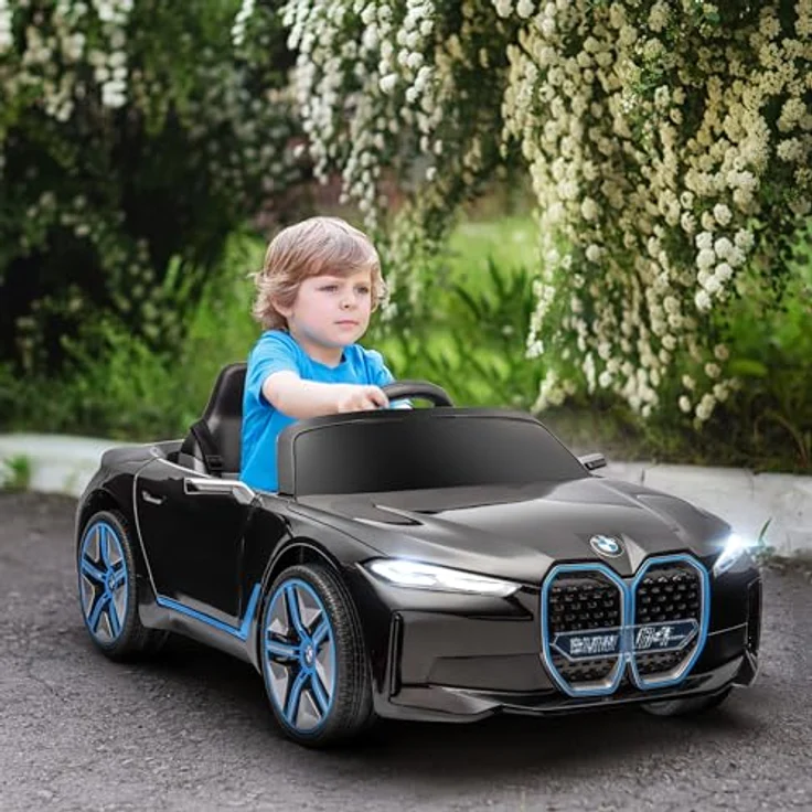 HOMCOM Elektro-Kinderauto Kinder Elektroauto, Elektrisches Kinderfahrzeug mit Scheinwerfer, 30 kg Belastbarkeit, Fernbedienung, Schwarz – Bild 2