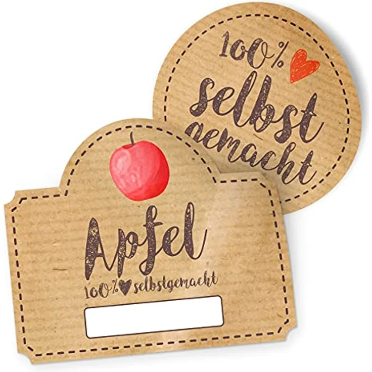 itenga Marmeladen Etikett Apfel Aufkleber, 20 selbstklebende Sticker aus hochwertigem Papier, 10 rund (Durchmesser 4 cm) & 10 rechteckig (4,5 x 3,8 cm) für Glas- und Deckeletiketten