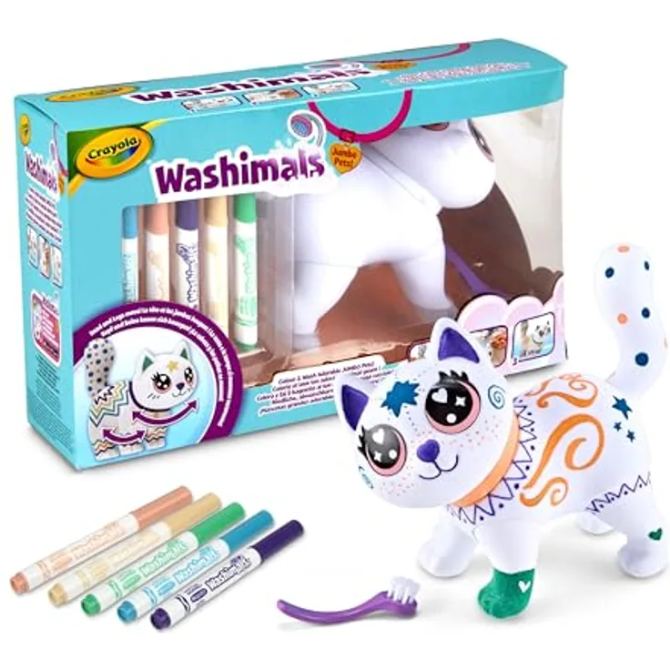 Crayola Jumbo Kuschelkatze Scribble Scrubbie Jenny, waschbares Kuscheltier mit kreativen Malmöglichkeiten