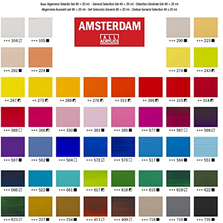 Amsterdam Standard Series Acrylfarben Set für Einsteiger, 48 x 20 ml Tuben, Basis Farbauswahl mit seidenmattem Finish – Bild 4