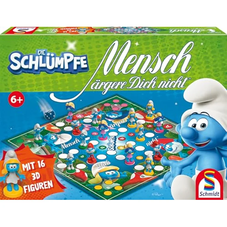 Schmidt Spiele Mensch ärgere Dich Nicht, Die Schlümpfe, Familienspiel mit 16 3D-Schlumpf-Spielfiguren, Mehrfarbig – Bild 1