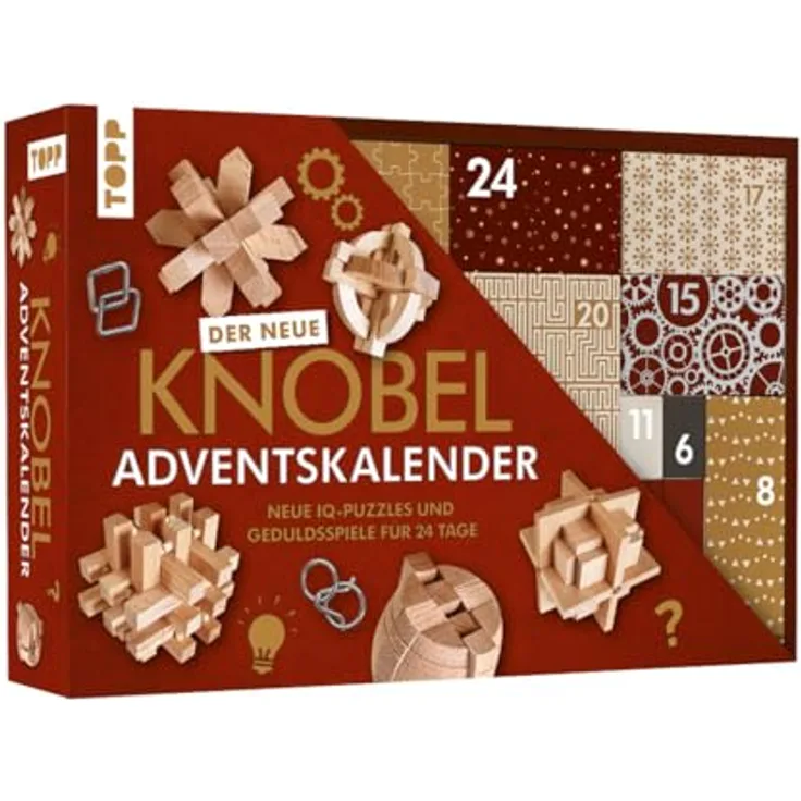 TOPP Knobelspiel-Adventskalender – 24 handverlesene IQ-Puzzles und Geduldsspiele aus hochwertigem Material mit bebilderten Anleitungen für Rätselfreunde