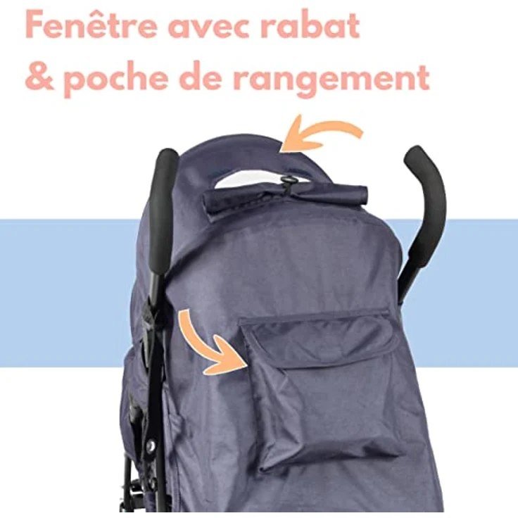 BAMBISOL Kinderwagen Doppelstock, kompakt, mit Regenschutz, 126x50x32 cm, Marineblau – Bild 4