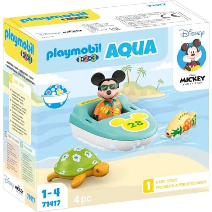 PLAYMOBIL 71417 1.2.3 & Disney: Mickys Bootstour Spielset, Wasserspielset mit schwimmendem Schlauchboot und Tigerfisch, Mehrfarbig – Bild 1