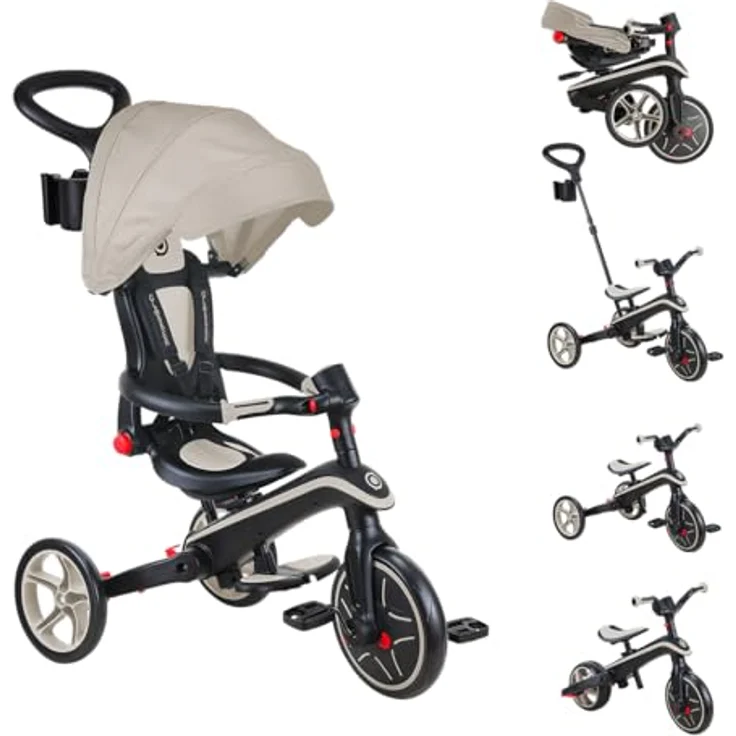 Globber Explorer 4 in 1 Foldable, Faltbares Dreirad mit verstellbarer Sitzlehne und abnehmbarem Sonnendach – Bild 1