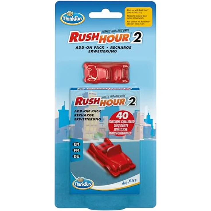 ThinkFun Rush Hour 2, Erweiterung mit 40 neuen Herausforderungen und zusätzlichem Fahrzeug für das Originalspiel, für 1 Spieler ab 8 Jahren – Bild 1