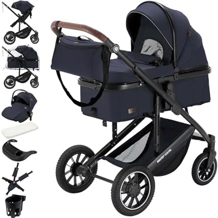 Daliya FLEXI-PRO M 3in1 Kombikinderwagen & Buggy mit i-Size Babyschale, leicht, großer Einkaufskorb, Memory-Knöpfe