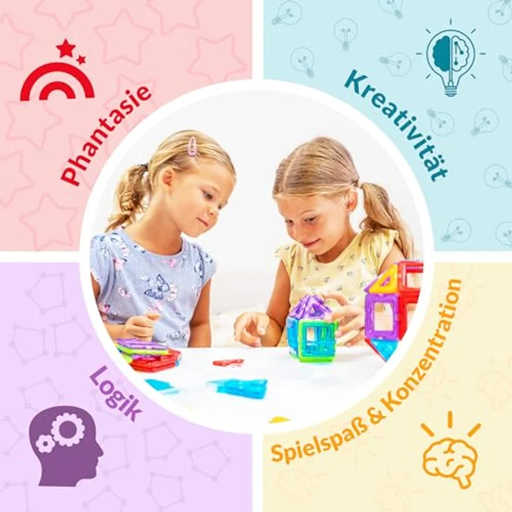 Limmys Magnetische Bausteine – Magnetspielzeug ab 3 Jahre für Jungen und Mädchen – Pädagogisches Naturwissenschaftliches Spielzeug 74-teilig mit Ideenheft – Bild 5