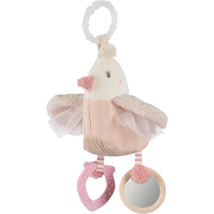 Fehn Greifspielzeug feehnLAND Activity-Vogel mit Quietsche, Glöckchen, Spiegel und Beißer, zur Befestigung an Kinderwagen, Babyschale oder Bett – Bild 2