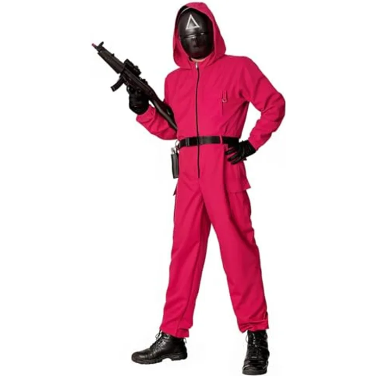 Maskworld Korean Game Aufseher Kostüm, Hot-Pink Overall ohne Maske, Größe M, für Karneval und Halloween