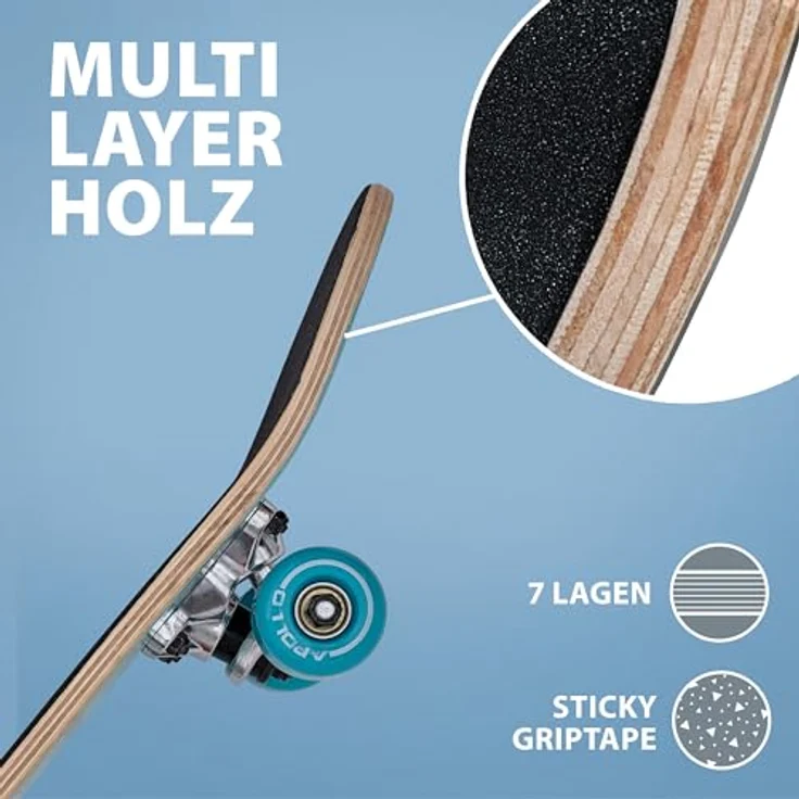 Apollo Kinder Skateboard, | kleines Komplett Board mit ABEC 3 Kugellagern und Aluminium Achsen | Coole Designs für Kinder | Cruiser Boards für Mädchen und Jungs | Kinder Skateboard ab 3 Jahre – Bild 4