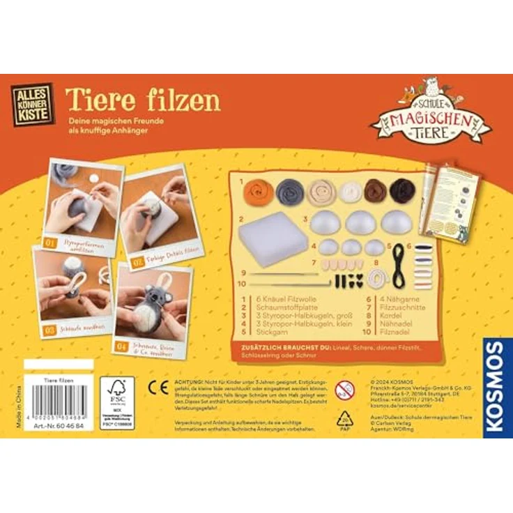 Kosmos Kreativset AllesKönnerKiste, Die Schule der magischen Tiere, Filzset mit Fuchs, Schildkröte und Koala für kreatives Basteln ab 8 Jahren – Bild 2
